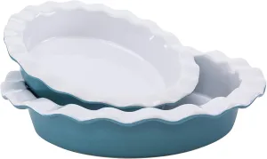 Hompiks Pie Pan Pie Dish 36 oz Pie Pans for Baking Oven Kitchen Porcelain Pie Plate Blue Pie Dishes for Apple Pie Pumpkin Pie(2 Pack, 8 Inch and 6 Inch)