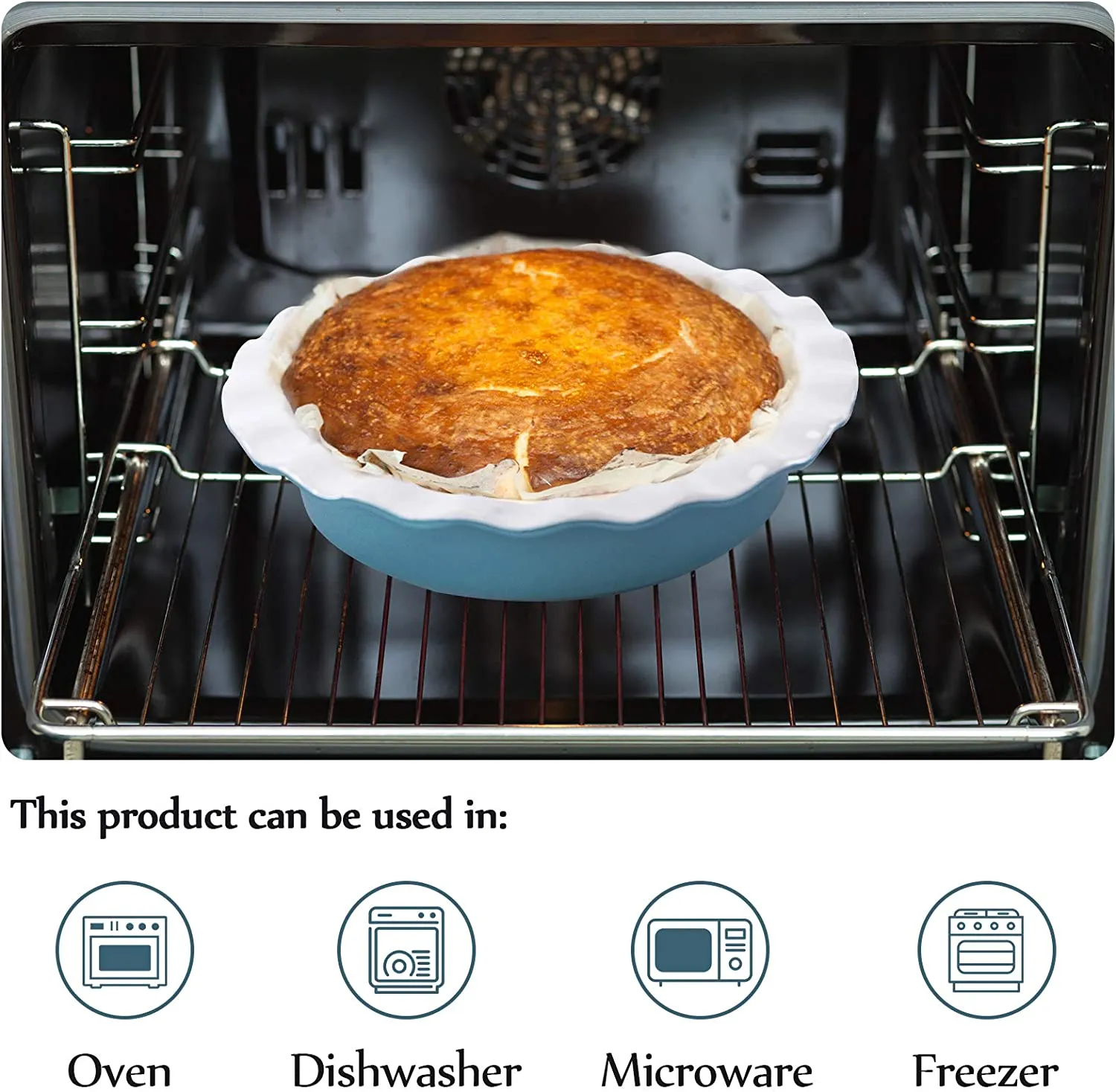 Hompiks Pie Pan Pie Dish 36 oz Pie Pans for Baking Oven Kitchen Porcelain Pie Plate Blue Pie Dishes for Apple Pie Pumpkin Pie(2 Pack, 8 Inch and 6 Inch)