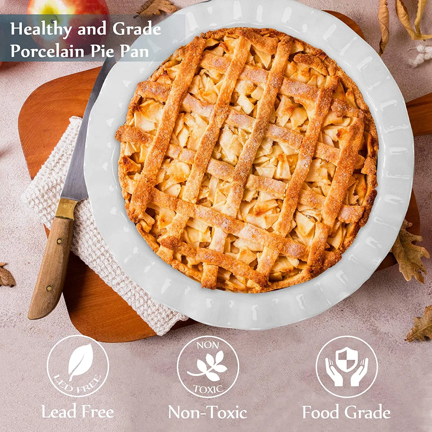 Hompiks Pie Pan Pie Dish 36 oz Pie Pans for Baking Oven Kitchen Porcelain Pie Plate Blue Pie Dishes for Apple Pie Pumpkin Pie(2 Pack, 8 Inch and 6 Inch)