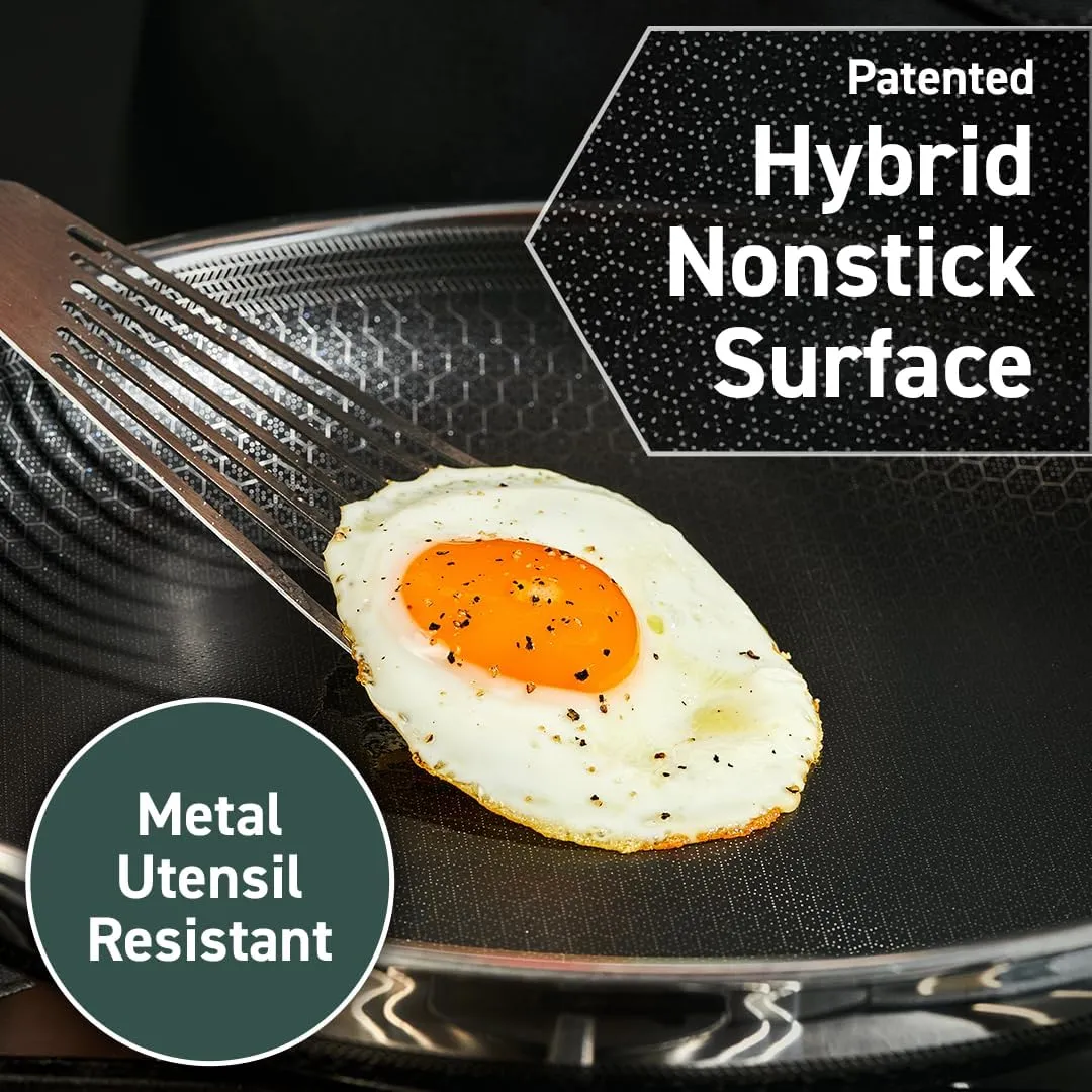 Hybrid Nonstick 12-Inch Frying Pan with Tempered Glass Lid, Stay-Cool Handle, Dishwasher-Friendly, Oven-Safe Up to 900°F, Compatible with All Cooktops - Cookware