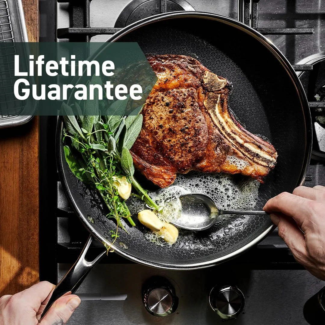 Hybrid Nonstick 12-Inch Frying Pan with Tempered Glass Lid, Stay-Cool Handle, Dishwasher-Friendly, Oven-Safe Up to 900°F, Compatible with All Cooktops - Cookware