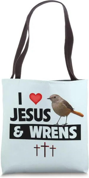 I Love Jesus and House Wrens Bird Watching Camping Christian Tote Bag