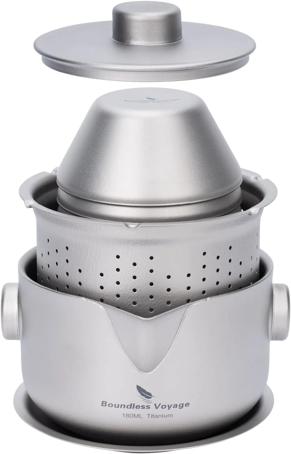 iBasingo 180ML Titanium Kung Fu Tea Set with 3 teacup Teapot with Strainer Dividing Cup Double-Layer Gaiwan Portable Tea Bowl Mug for Outdoor Camping Travel Picnic Backpacking Home Office Ti3137D