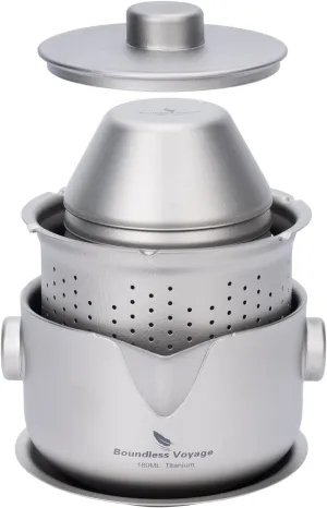 iBasingo 180ML Titanium Kung Fu Tea Set with 3 teacup Teapot with Strainer Dividing Cup Double-Layer Gaiwan Portable Tea Bowl Mug for Outdoor Camping Travel Picnic Backpacking Home Office Ti3137D