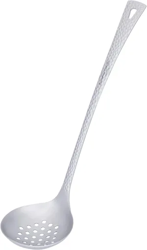 iBasingo Long Handle Titanium Metal Skimmer Slotted Spoon Food Strainer Serving Colander Hot Pot Tableware Lightweight Durable Kitchenware for Cooking Gravy Sauces Ti1063T