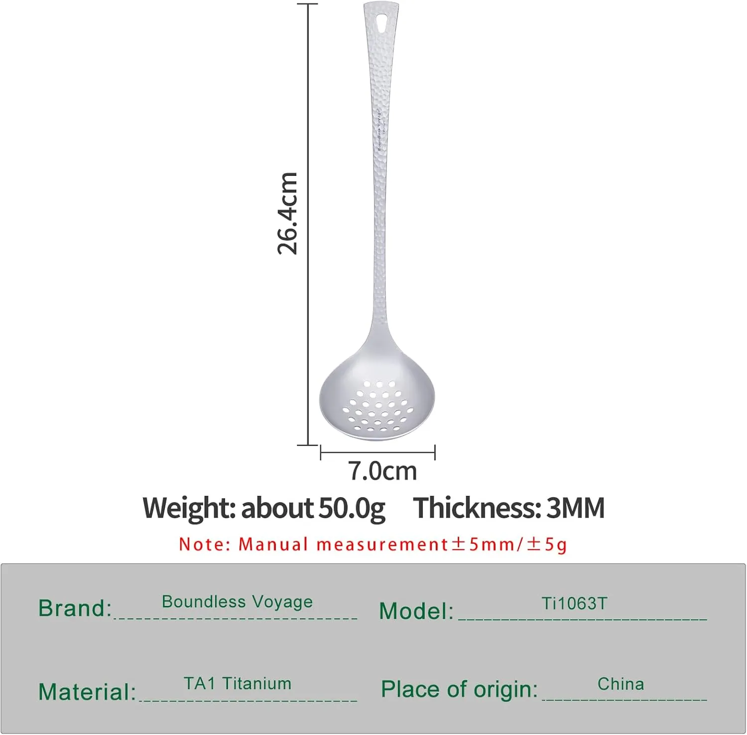 iBasingo Long Handle Titanium Metal Skimmer Slotted Spoon Food Strainer Serving Colander Hot Pot Tableware Lightweight Durable Kitchenware for Cooking Gravy Sauces Ti1063T
