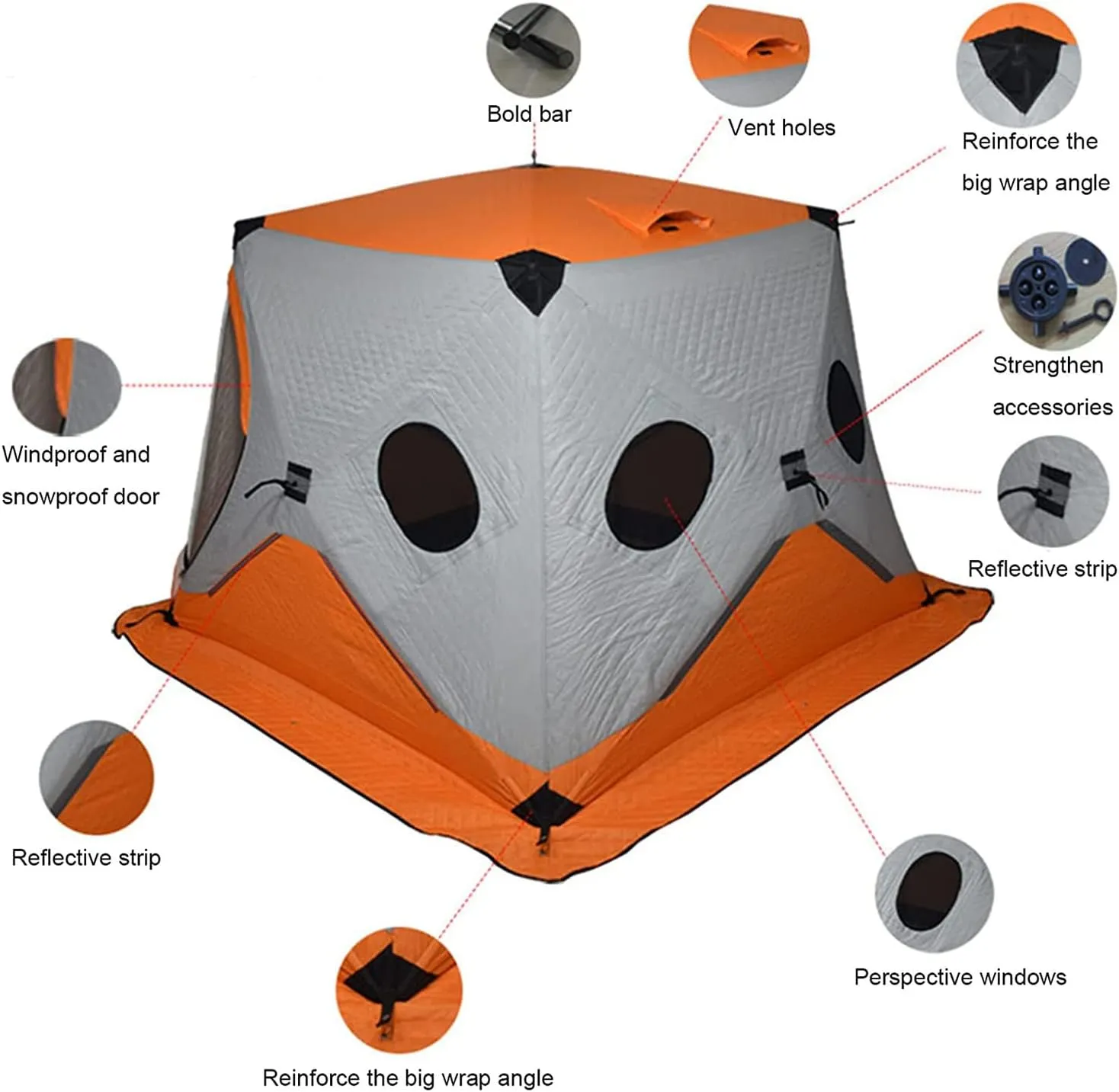 Ice Fishing Shelter Thickened Winter Outdoor Waterproof Winterized Tent Warm Cotton Camping Tent with Pegs and Ropes