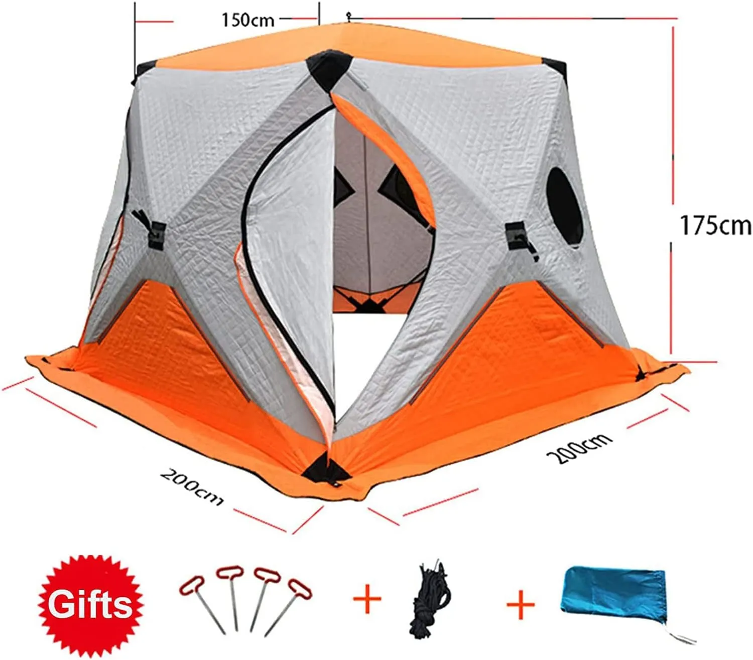Ice Fishing Shelter Thickened Winter Outdoor Waterproof Winterized Tent Warm Cotton Camping Tent with Pegs and Ropes