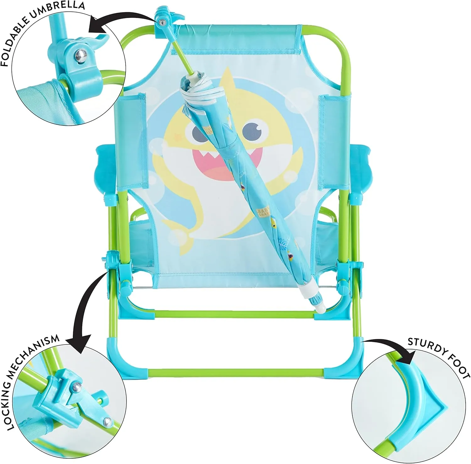 Idea Nuova Baby Shark Kids Outdoor Chair with Umbrella - Adjustable, Portable, Perfect for Beach or Pool