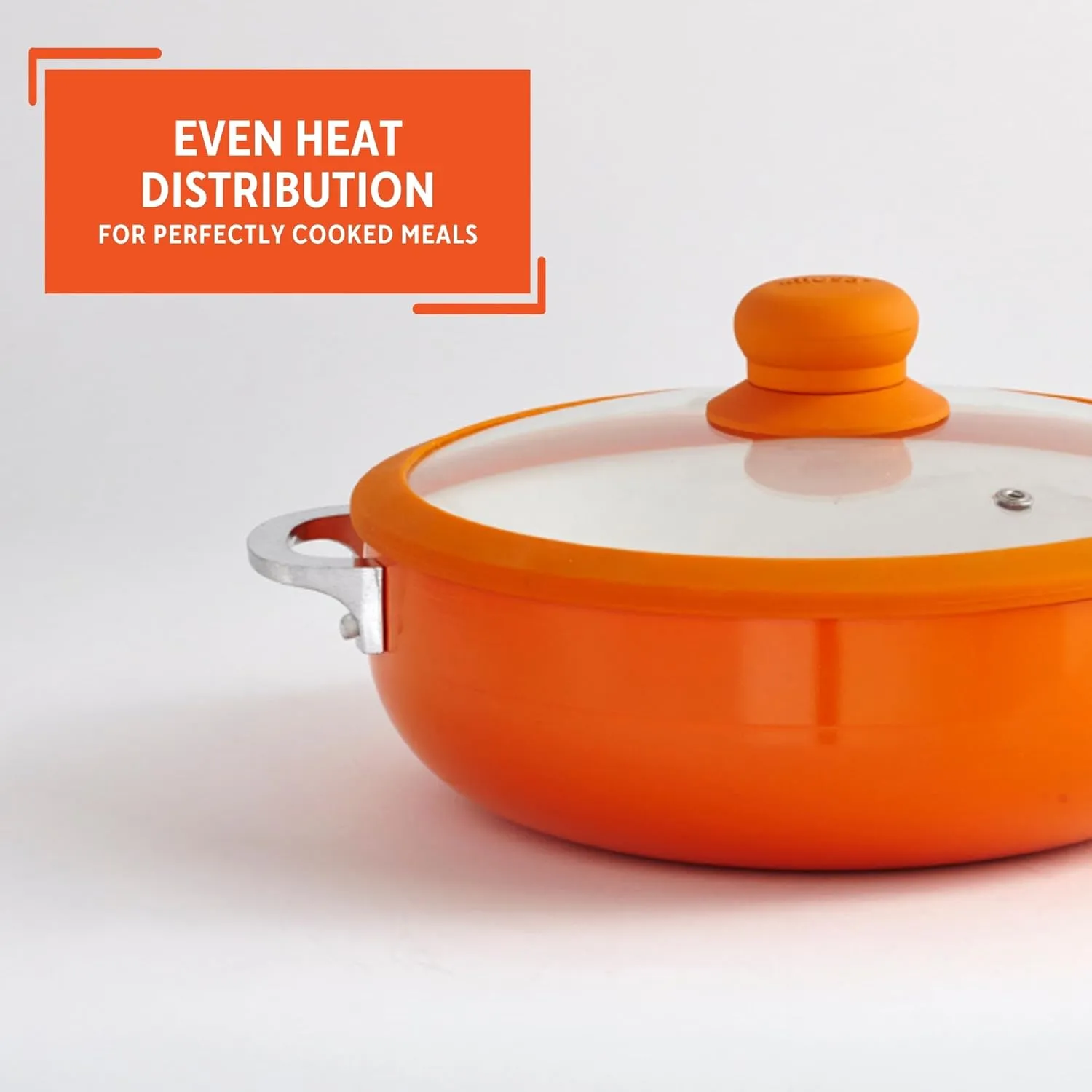 IMUSA USA 2 Piece Orange Ceramic Interior Caldero Set with Orange Silicone Rim and Glass Lid