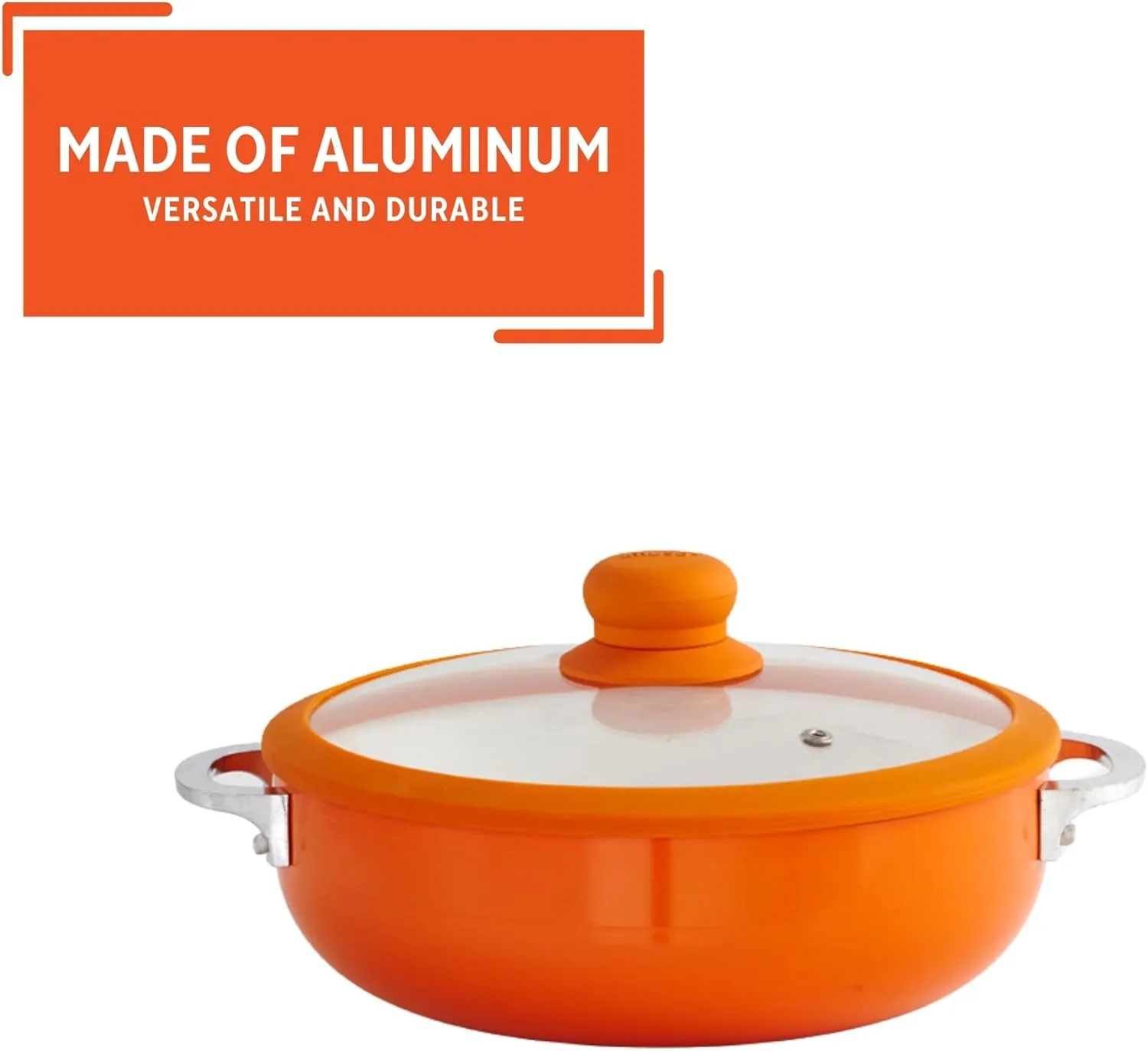 IMUSA USA 2 Piece Orange Ceramic Interior Caldero Set with Orange Silicone Rim and Glass Lid