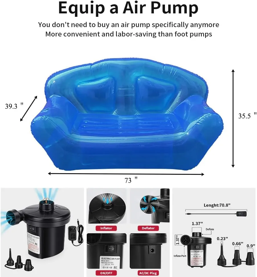 Inflatable Deck Chair, Lounger Sofa for Indoor Living Room Bedroom, Outdoor Travel Camping Picnic Beach (Blue)