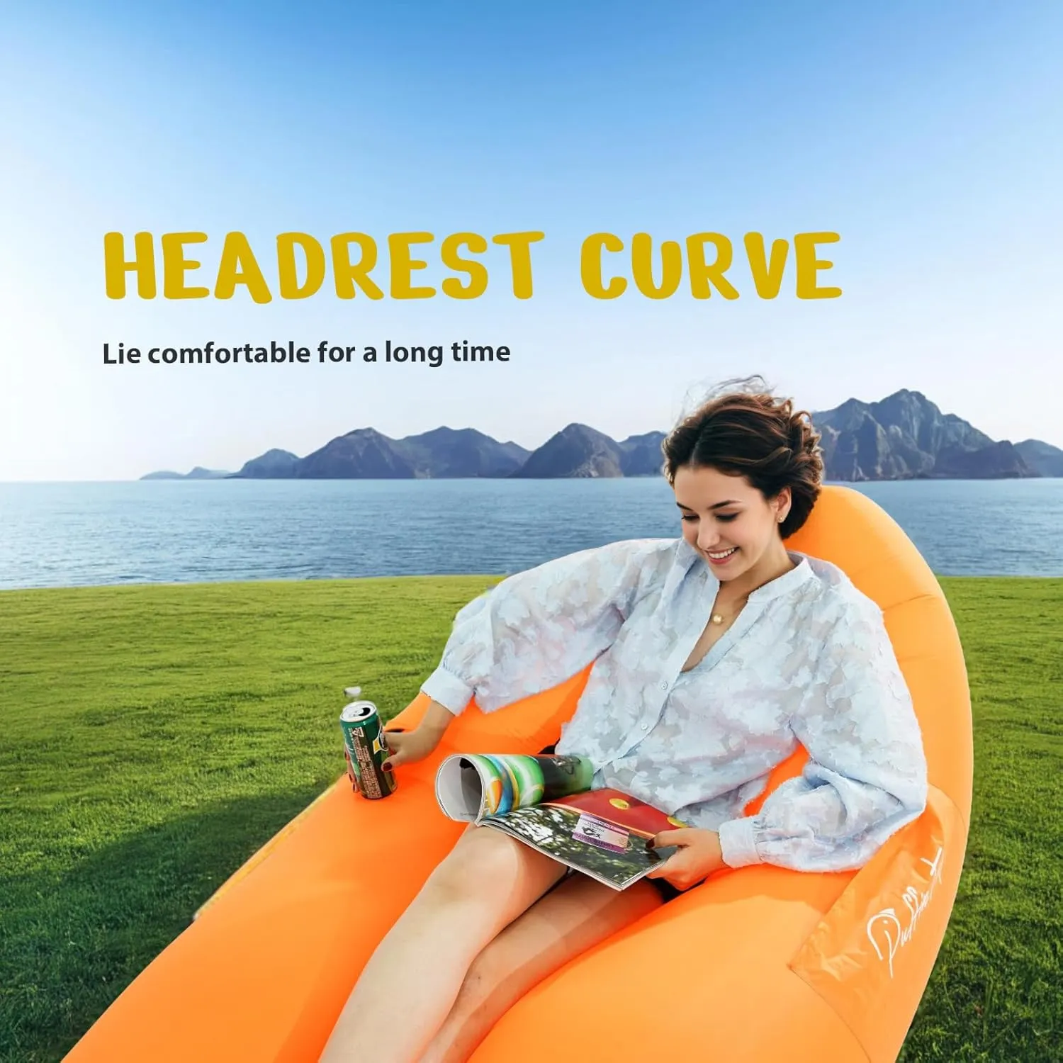 Inflatable Lounger Ergonomic Air Sofa Couch, Portable Beach & Camping Chair, Water Proof Couch for Picnics Hiking Outdoor Music Festivals, Lightweight and Easy Setup (Blue)