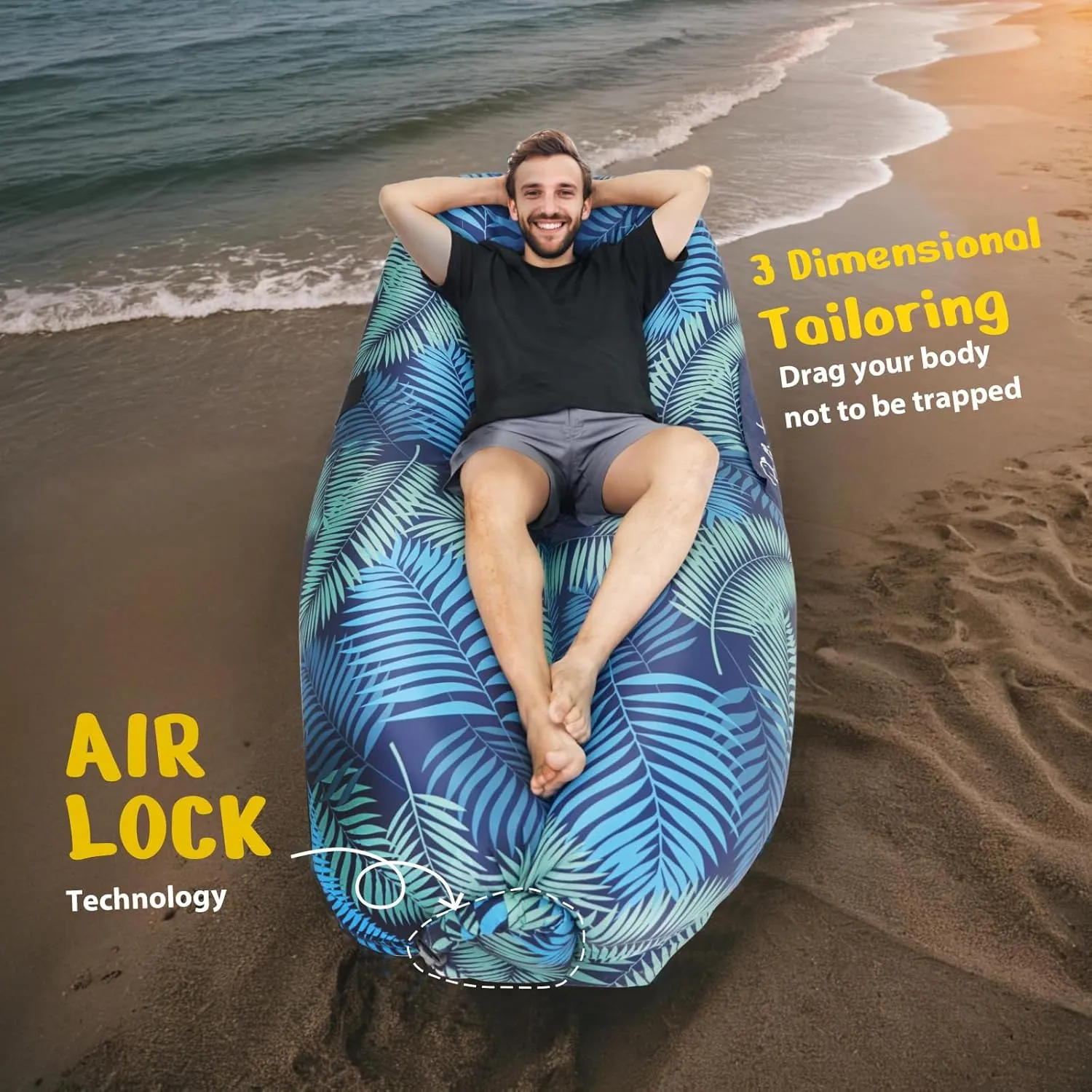Inflatable Lounger Ergonomic Air Sofa Couch, Portable Beach & Camping Chair, Water Proof Couch for Picnics Hiking Outdoor Music Festivals, Lightweight and Easy Setup (Blue)