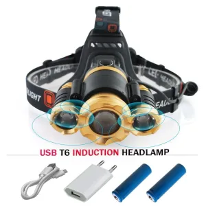 IR Sensor head light USB Induction headlamp cree xml 3t6 led headlight zoom waterproof head lamp head torch 18650 charge battery