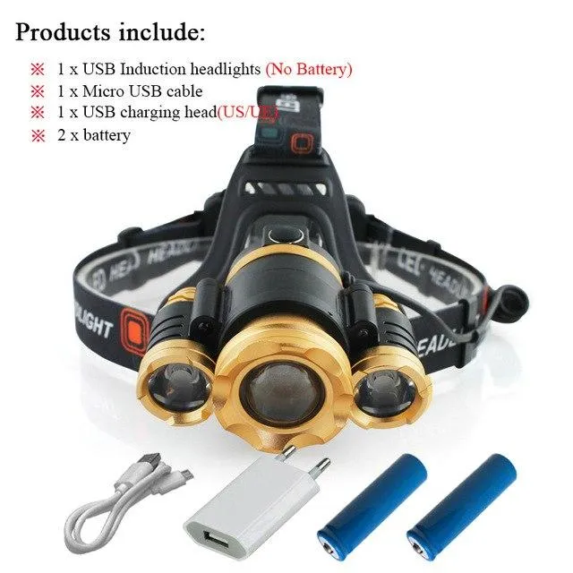 IR Sensor head light USB Induction headlamp cree xml 3t6 led headlight zoom waterproof head lamp head torch 18650 charge battery