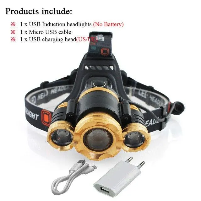 IR Sensor head light USB Induction headlamp cree xml 3t6 led headlight zoom waterproof head lamp head torch 18650 charge battery