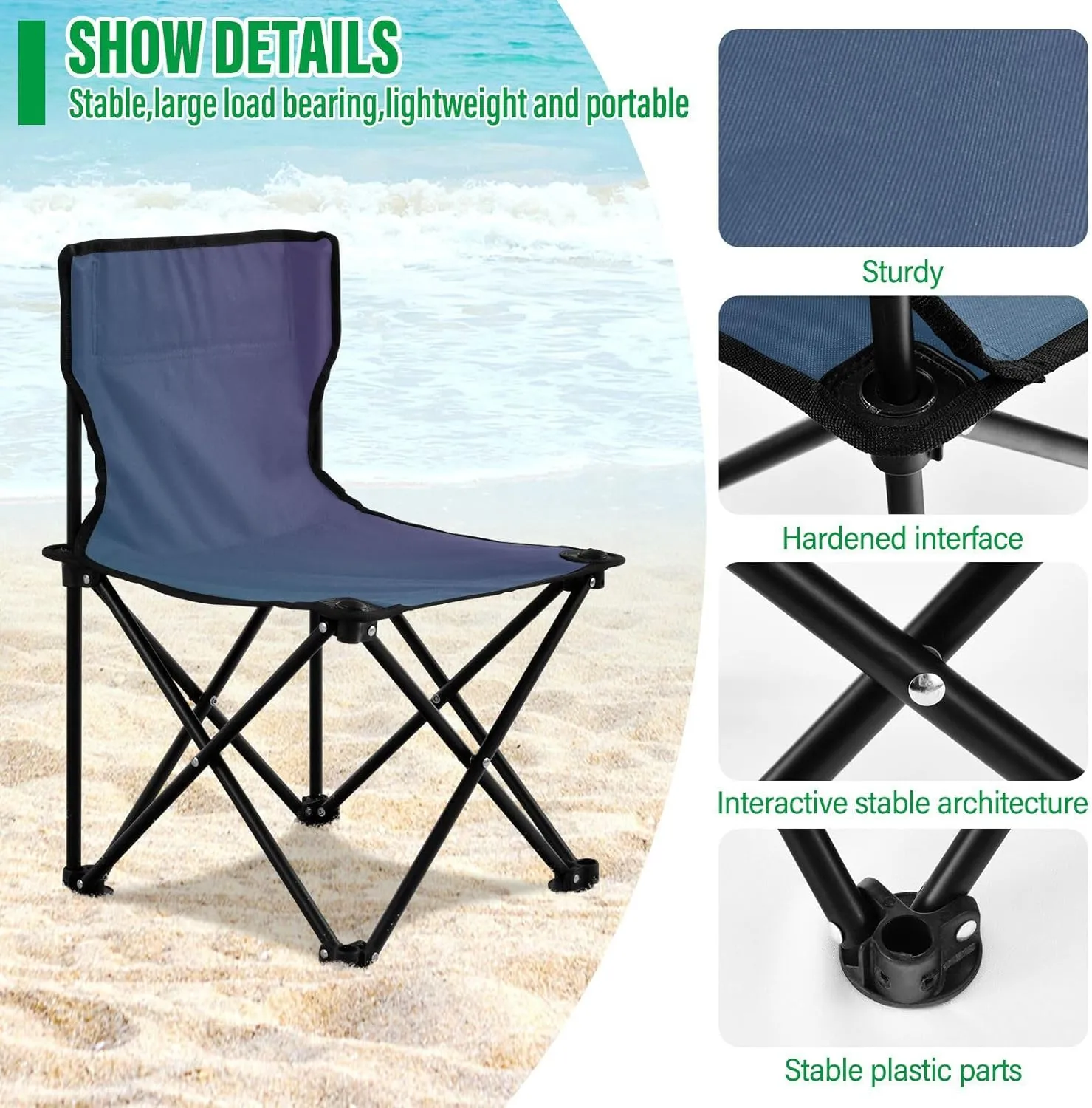 J JOYSAY Midnight Bloom Gradient Portable Camping Chair Lightweight Outdoor Folding Chair for Adults Beach Chair for Outside Camping Sports Travel Beach Hiking