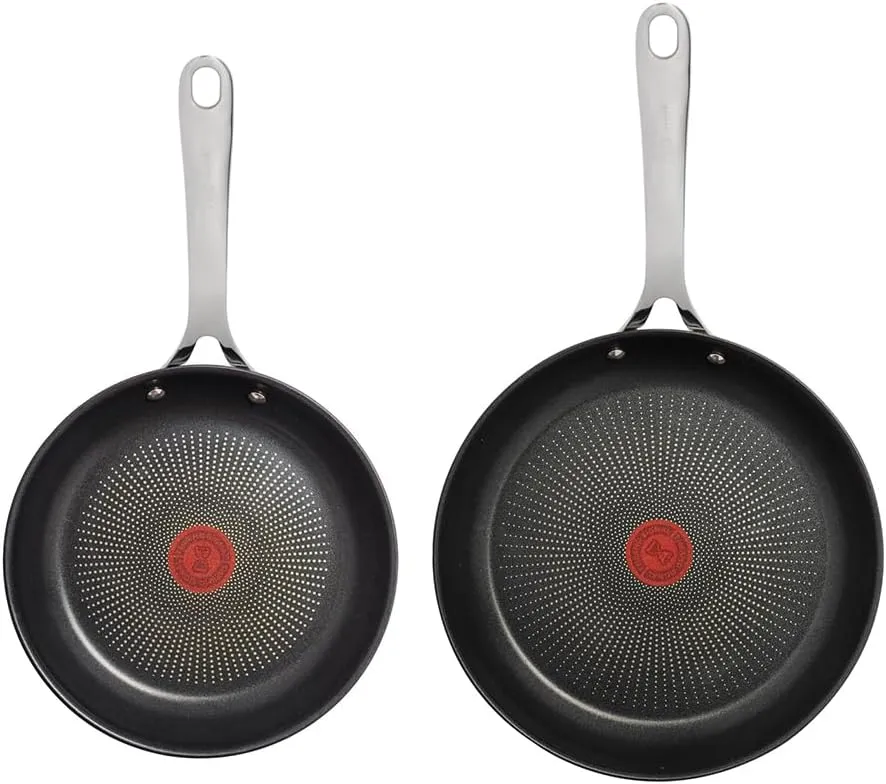 Jamie Oliver by Tefal Cook's Direct Stainless Steel Frying Pan Set, (24 & 28cm) – Non-Stick, Heat Indicator, Safe-Grip Riveted Handle, Induction Compatible – E304S244
