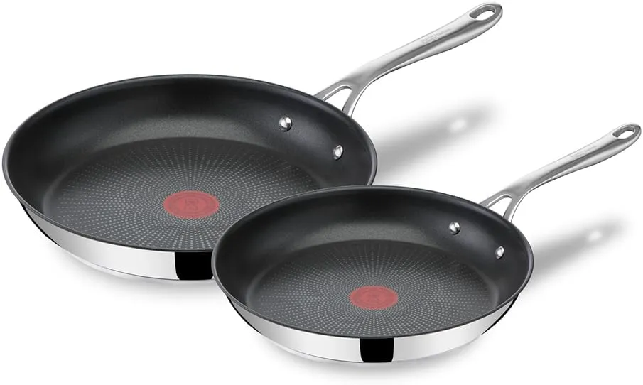 Jamie Oliver by Tefal Cook's Direct Stainless Steel Frying Pan Set, (24 & 28cm) – Non-Stick, Heat Indicator, Safe-Grip Riveted Handle, Induction Compatible – E304S244