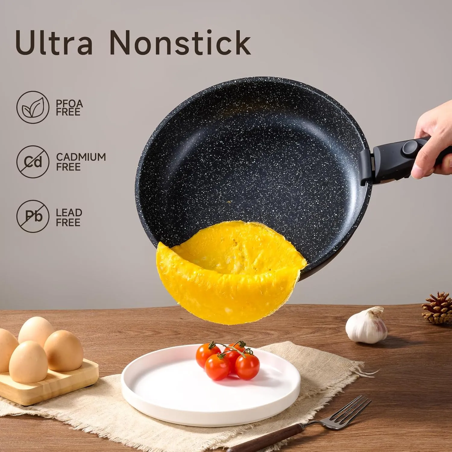 JEETEE Pots and Pans Set Non Stick 25pcs, Cookware Set with Removable Handle, Induction Kitchen Cooking Sets with Detachable Handle, RV Camping Stackable Pots Pans, Oven Safe, PFOA Free, Black