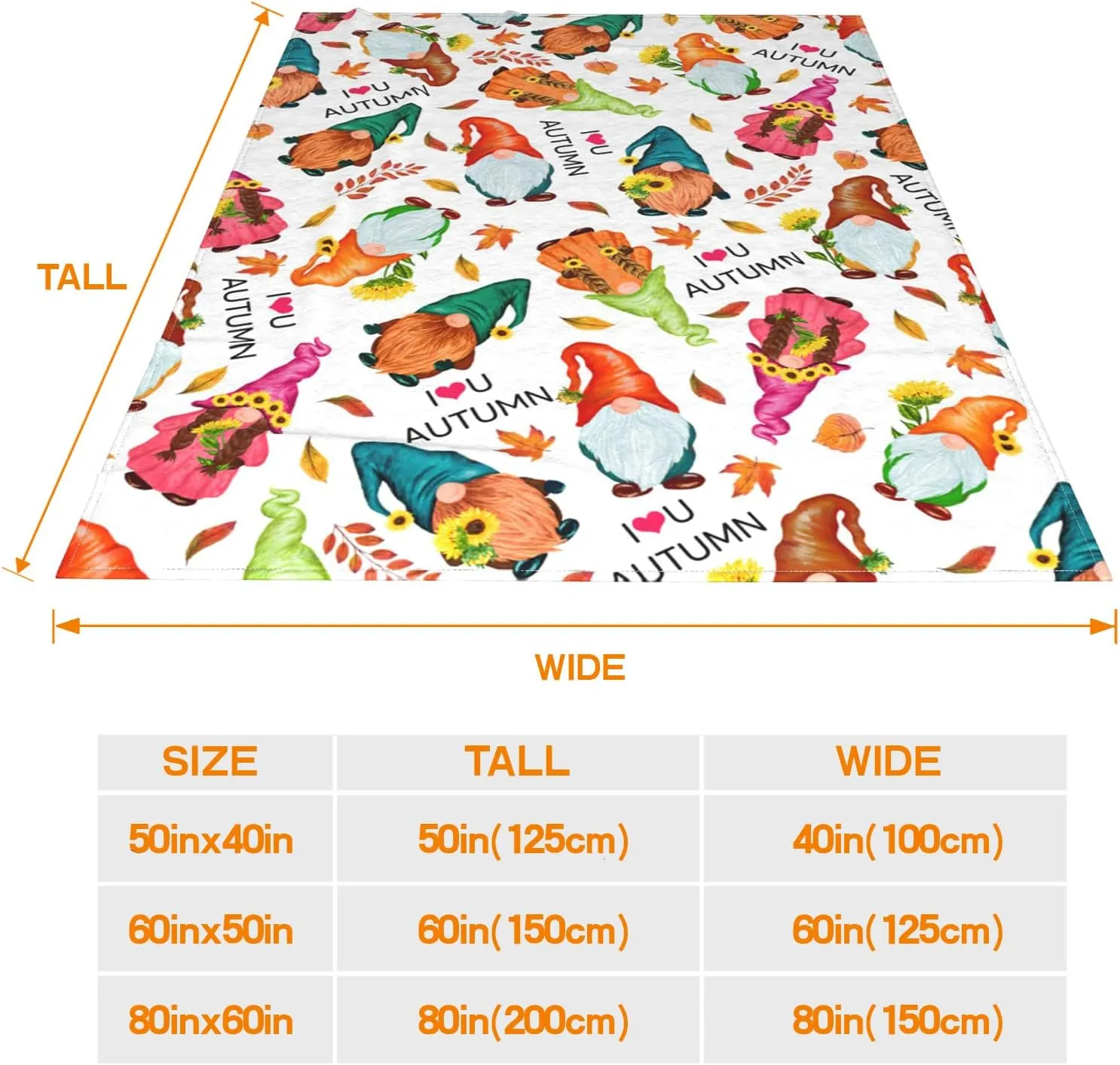 JOOCAR Autumn Gnome Throw Blanket Fall Leaves Decor Cute Gnome with Sunflower Blanket Cozy Soft Lightweight Flannel Plush Blankets for Bed Couch Living Room Sofa Chair,60x80 Inch