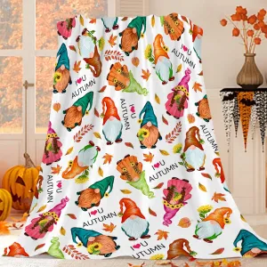 JOOCAR Autumn Gnome Throw Blanket Fall Leaves Decor Cute Gnome with Sunflower Blanket Cozy Soft Lightweight Flannel Plush Blankets for Bed Couch Living Room Sofa Chair,60x80 Inch