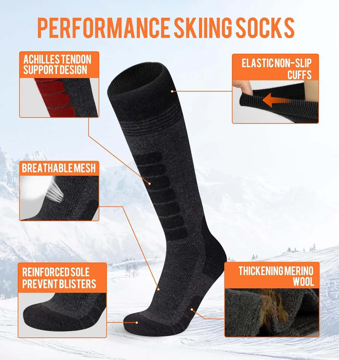 KEECOW Merino Wool Ski Socks for Men & Women Multipairs, Thermal Warm Winter Snowboard Hunting Outdoor - Knee-high