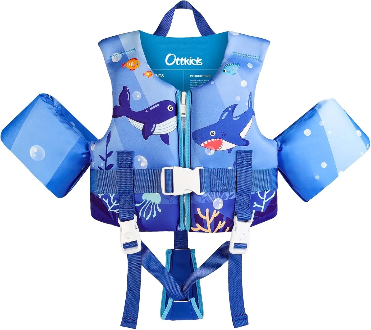 Kids Swim Vest Toddler Floaties Fit 20-44 Lbs Boys and Girls,Kids Swimming Training Vest Adjustable Safety Strap,Toddler Swim Vests with Shoulder Harness Arm Wings for Age 1-6 Years