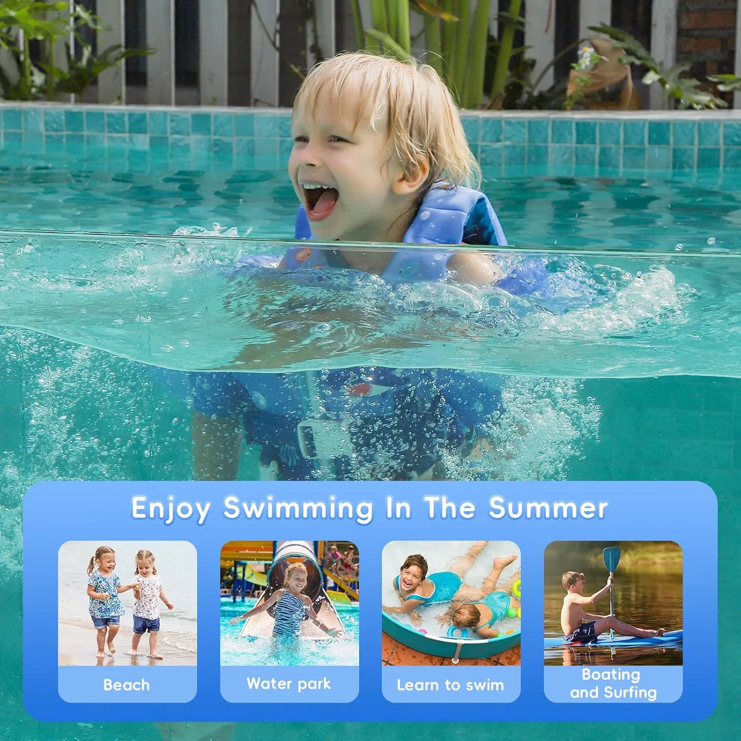 Kids Swim Vest Toddler Floaties Fit 20-44 Lbs Boys and Girls,Kids Swimming Training Vest Adjustable Safety Strap,Toddler Swim Vests with Shoulder Harness Arm Wings for Age 1-6 Years