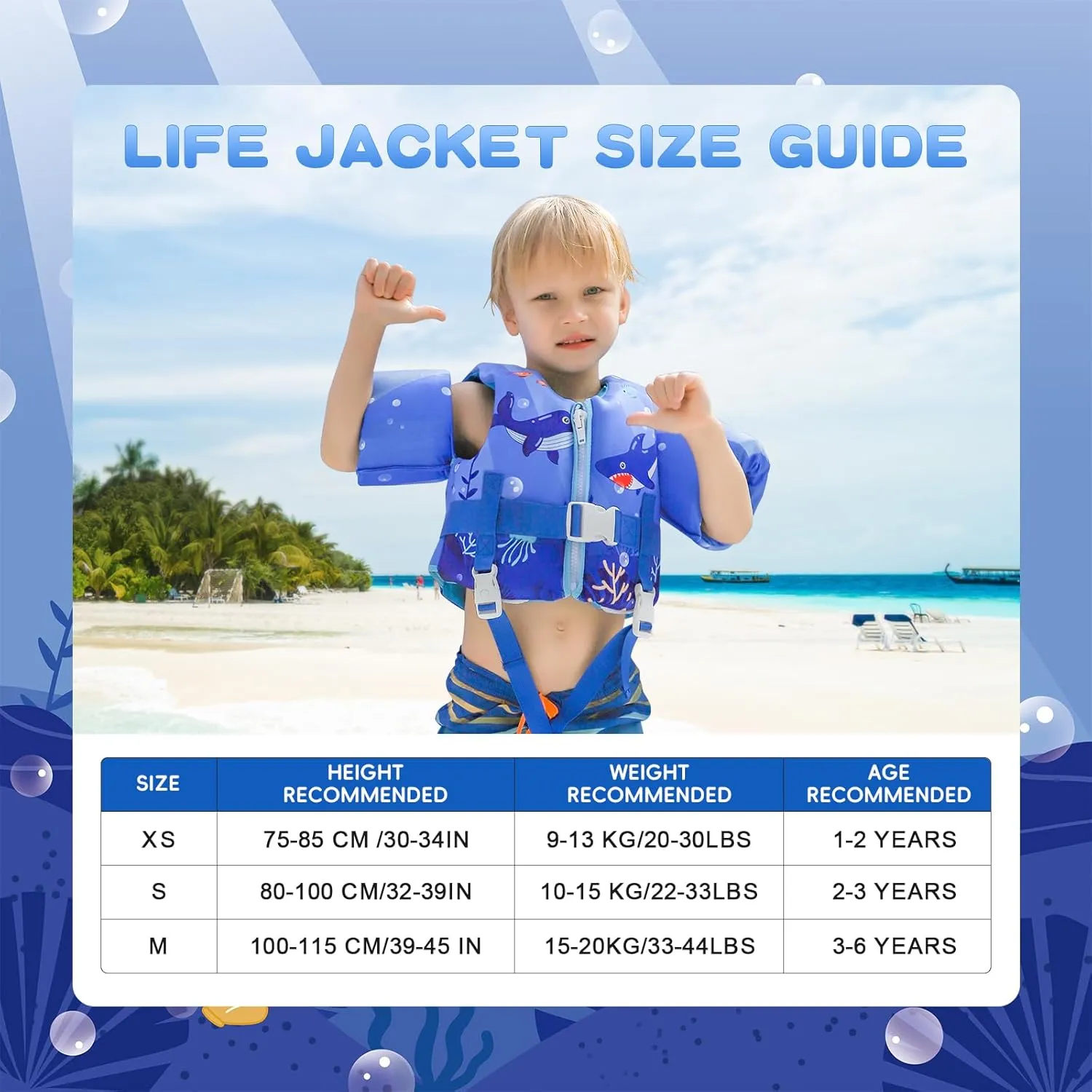 Kids Swim Vest Toddler Floaties Fit 20-44 Lbs Boys and Girls,Kids Swimming Training Vest Adjustable Safety Strap,Toddler Swim Vests with Shoulder Harness Arm Wings for Age 1-6 Years