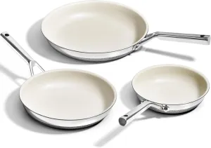 KITEXPERT Non Stick Frying Pans Set - 3 Piece (8", 10", 12") Beige Titanium Ceramic Pan, Nonstick Skillet Stainless Steel, PFAS, PFOA & PTFE Free, Dishwasher & Oven Safe, All Cooktops Compatible