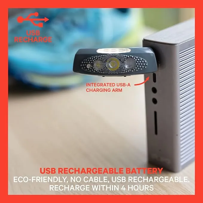KNOG Bilby Run 400 Super Bright Headlamp - Lightweight, Zero-Bounce Headlamp for Running with Red Halo Effect, Multiple Light Modes, USB Rechargeable, 100m Beam, IP67 Waterproof, Coral