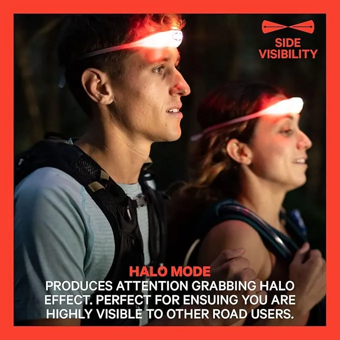 KNOG Bilby Run 400 Super Bright Headlamp - Lightweight, Zero-Bounce Headlamp for Running with Red Halo Effect, Multiple Light Modes, USB Rechargeable, 100m Beam, IP67 Waterproof, Coral