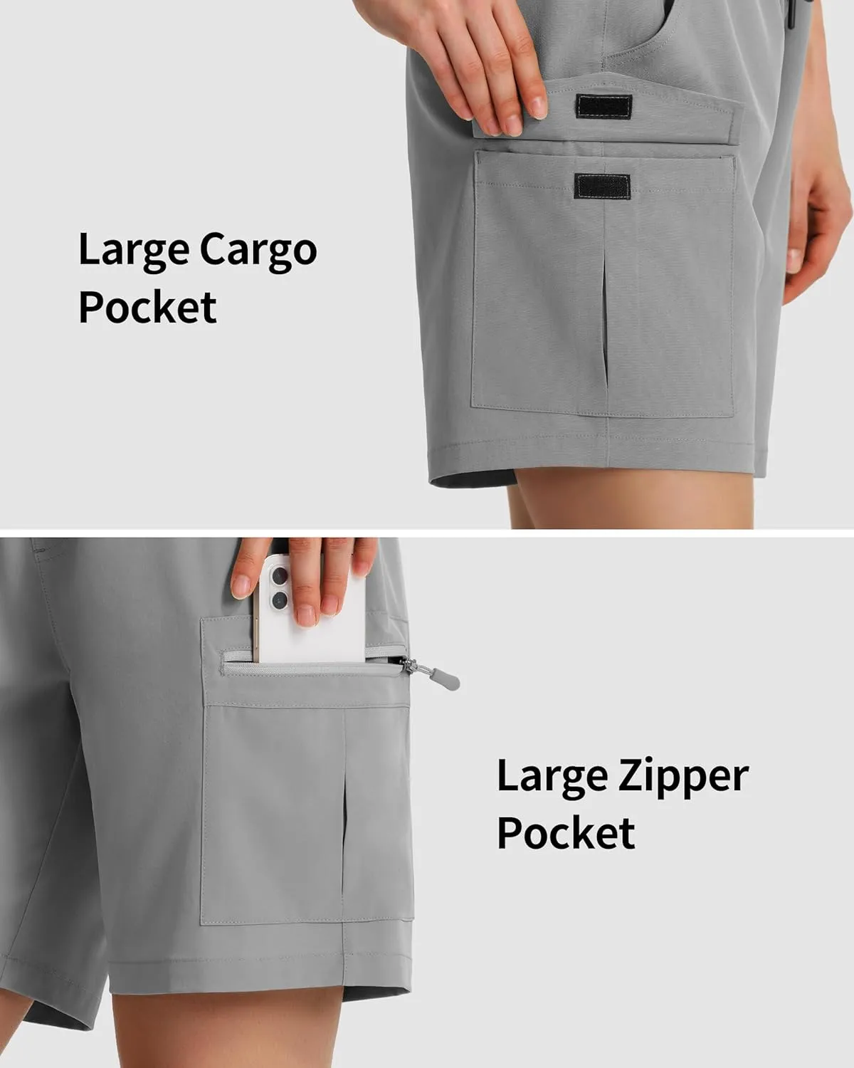 Ksmien Women's 7" Hiking Cargo Shorts Lightweight Quick Dry Ladies Summer Shorts with Zipper Pockets for Travel Golf