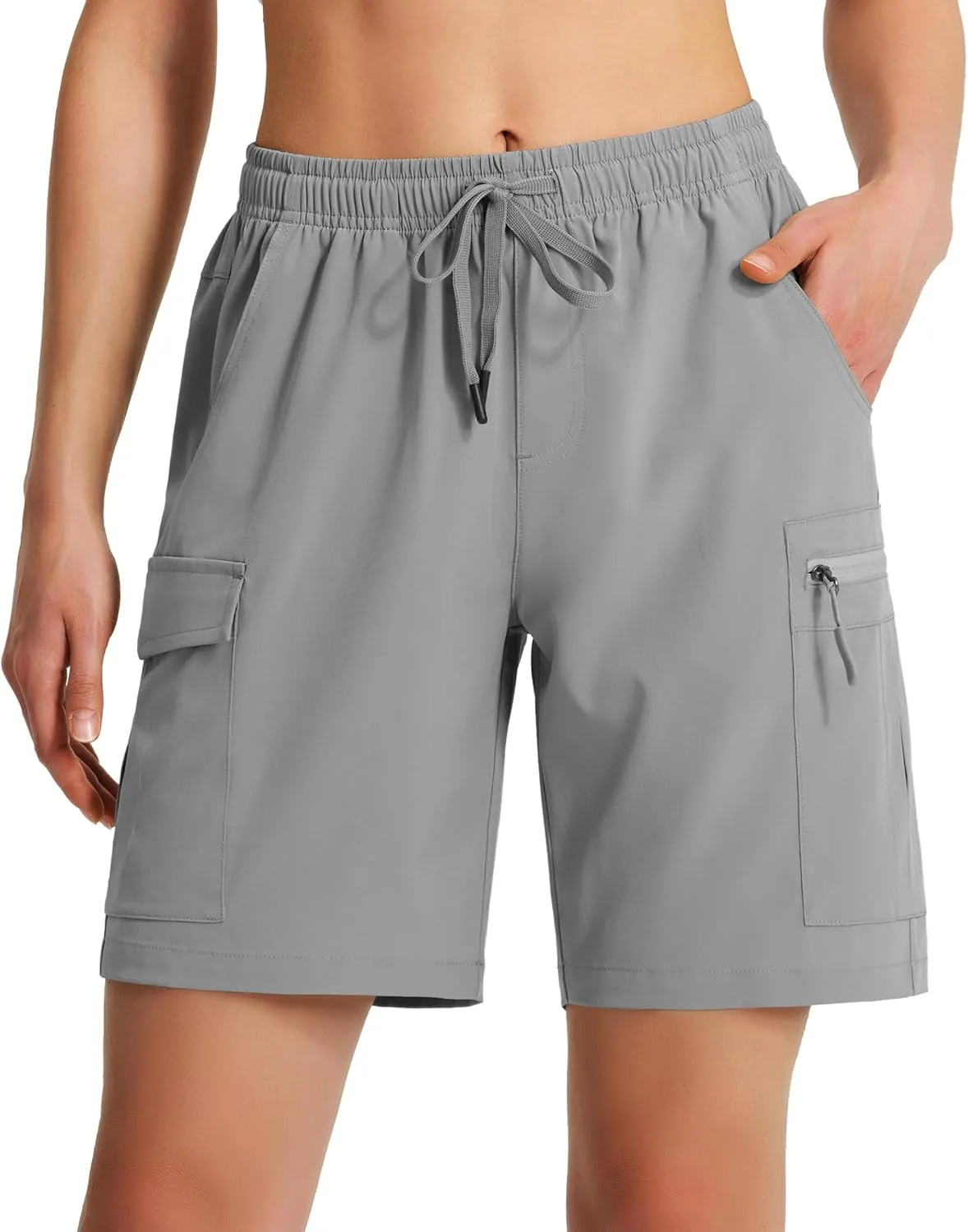 Ksmien Women's 7" Hiking Cargo Shorts Lightweight Quick Dry Ladies Summer Shorts with Zipper Pockets for Travel Golf