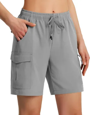 Ksmien Women's 7" Hiking Cargo Shorts Lightweight Quick Dry Ladies Summer Shorts with Zipper Pockets for Travel Golf