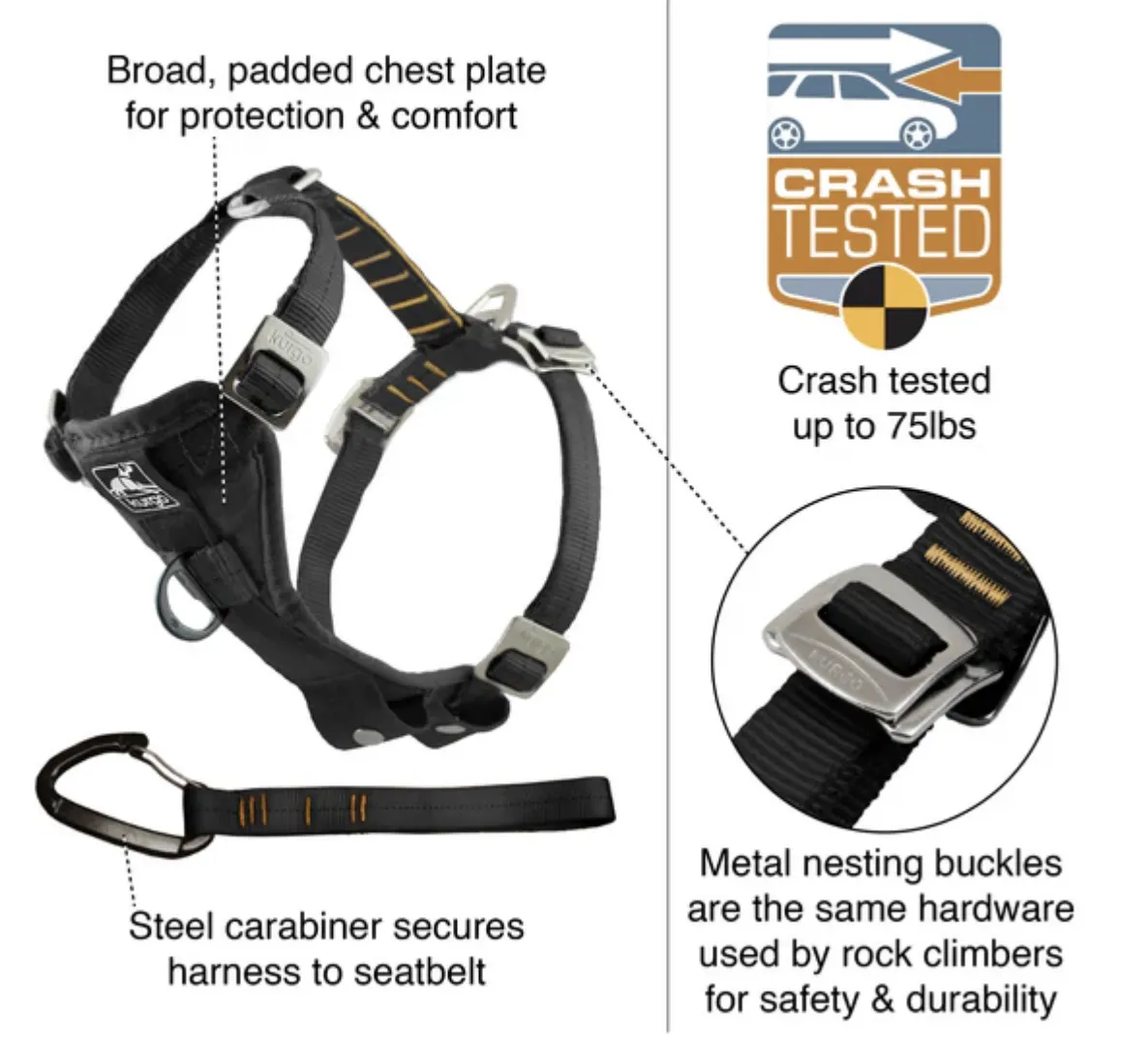 Kurgo Enhanced Strength Tru-Fit Dog Car Harness Black
