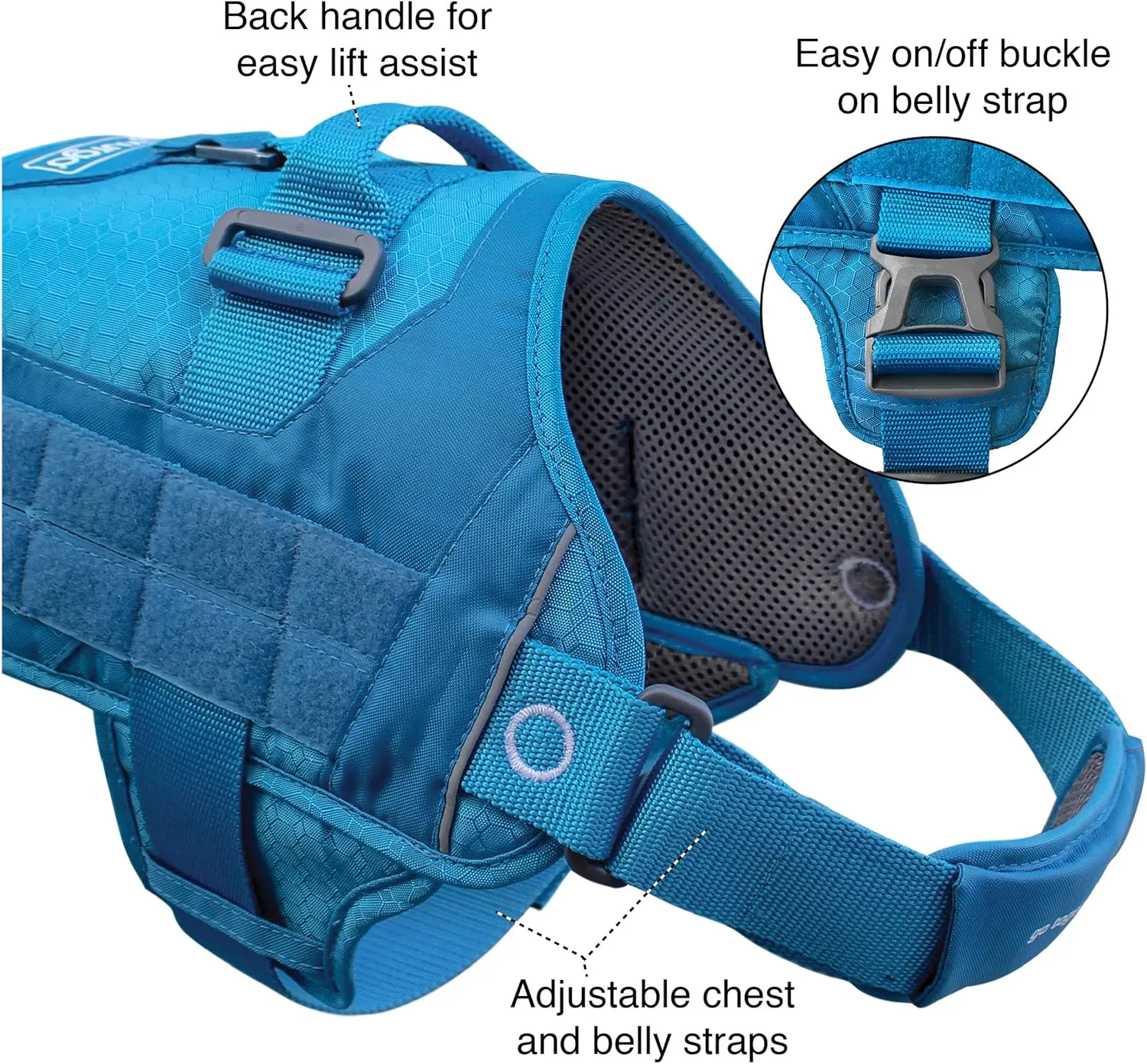 Kurgo Molle Clip Compatible Dog Harness, Molle Vest for Dogs, Service Dog Training Vest, Service Dog Molle Vest, Rsg Townie Dog Harness, for Small, Medium & Large Dogs (Medium, Coastal Blue)