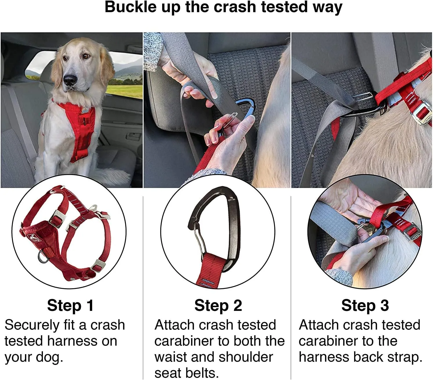 Kurgo Tru-Fit Enhanced Strength Dog Harness - Certified Crash Tested Car Safety Harness for Dogs - Metal Buckles, Padded Chest - Includes Pet Seatbelt - No Pull Training - Black, Extra Small