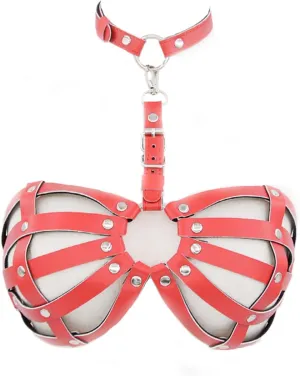Ladies Body Harness Bra, Punk Gothic Cage Bra Harness Adjustable Leather Body Harness Bra,Women Sex Slutty Cosplay Carnival Dance Halloween Costume Accessories Red
