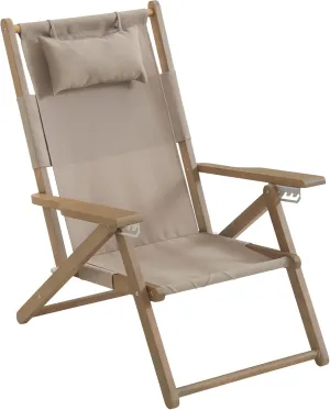Lavish Home Beach Chair - Outdoor Weather-Resistant Wood Folding Chair with Backpack Straps - 4-Position Reclining Seat - Beach Essentials (Taupe)
