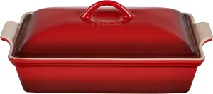 Le Creuset Stoneware Heritage Covered Rectangular Casserole, 4 qt. (12" x 9"), Cerise