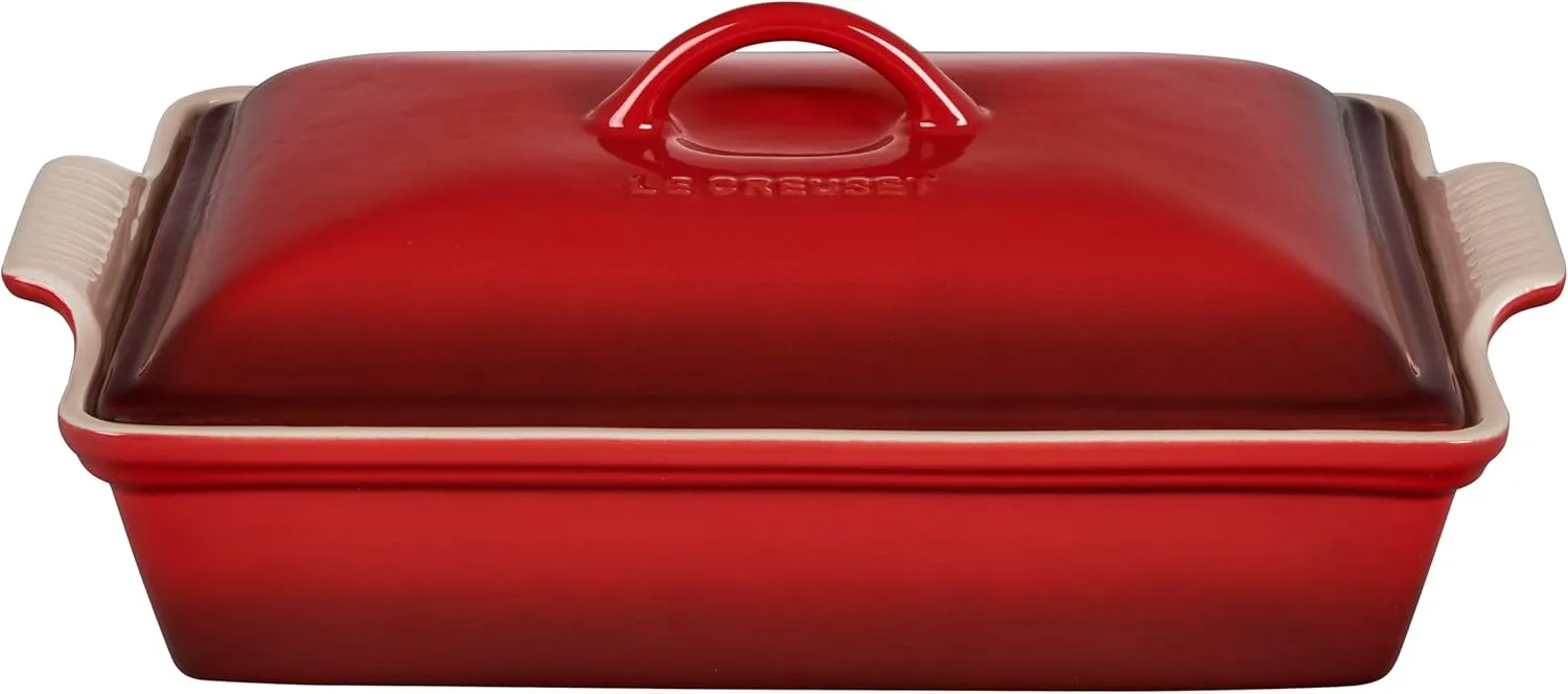 Le Creuset Stoneware Heritage Covered Rectangular Casserole, 4 qt. (12" x 9"), Cerise