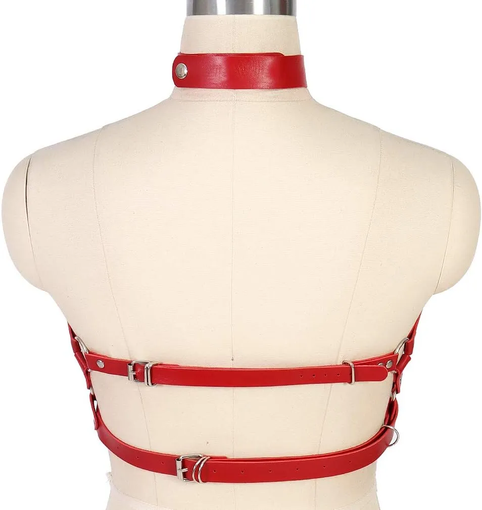 Leather Body Harness Bra for Women Punk Goth Tops Cage Strap Adjust Plus Size Festival Rave Costume