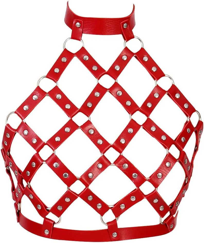 Leather Body Harness Bra for Women Punk Goth Tops Cage Strap Adjust Plus Size Festival Rave Costume