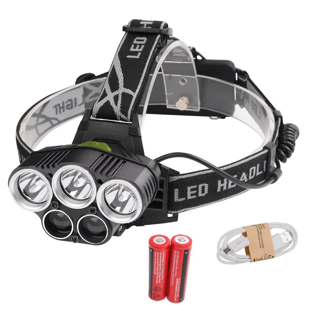 LED Headlamp 5 CREE XM-L T6 15000 lumens LED USB