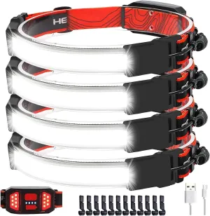 LED Rechargeable Headlamp Flashlight, 230° Illumination Wide Beam Headlamp, 1000 Lumen 3 Modes 3.8oz Lightweight Headlight Headlamps for Running, Cycling, Camping (4Pack)