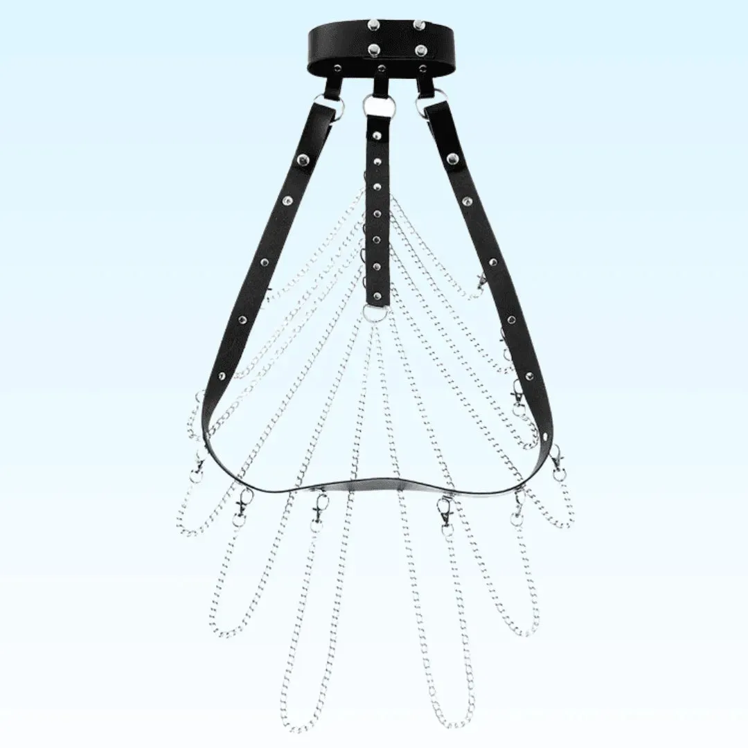 LEONIDAS - Leather & Chain Lace-up Men's Harness