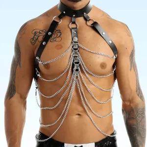 LEONIDAS - Leather & Chain Lace-up Men's Harness